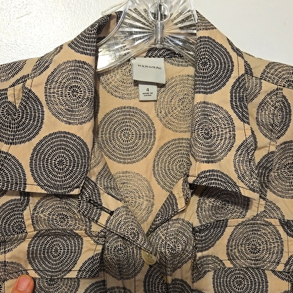 Merona Tunic Dress, Sz 4, Black, Cream, Circle Print, Drop waist, Cap Sleeve - Picture 5 of 11